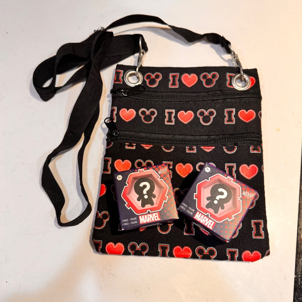 New Disney Black Crossbody Bag I Love Mickey Mouse Hearts Small Crossbody Bundle